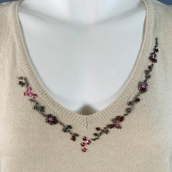 BLUMARINE Size 6 Beige Multi Color Rayon Cashmere Blend Beaded Cardigan Set - Picture 6 of 9